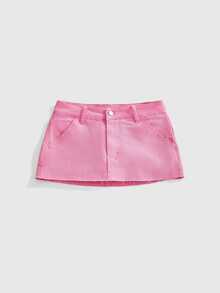 ROMWE Rok Denim Mini Plus Size Seksi Warna Pink untuk Wanita dengan Motif Huruf, Era Milenium Y2K - Berwarna merah muda - View 6