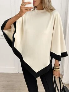 Yalmera معطف كيب نسائي أنيق بتصميم كتل لونية ورقعات لخريف/شتاء 2026 - لون مشمشي - مشاهدة 1