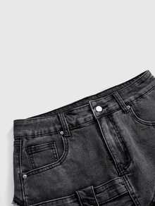 ROMWE Y2K 90s 80s Street Style Asymmetrical Deconstructed Raw Hem Sexy Plus Size Denim Mini Skirt (Built-In Leggings) Going Out Evening Formal Grey Autumn - Dark Grey - View 5
