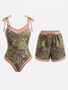 Swim Oasis 26SS 春夏度假風 魚骨波西米亞風 一件式泳衣附短褲 2件套 - 彩色 - 查看 5