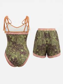 Swim Oasis 26SS 春夏度假風 魚骨波西米亞風 一件式泳衣附短褲 2件套 - 彩色 - 查看 2