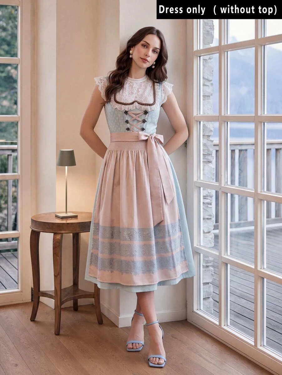 Fairmaia Dirndl 洋裝 慕尼黑啤酒節派對 泰國度假 杜拜度假 加勒比海婚禮賓客 天藍色 秋季 寶萊塢傳統文化 - 藍色 - 查看 1