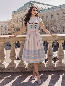 Fairmaia Dirndl 洋裝 慕尼黑啤酒節派對 泰國度假 杜拜度假 加勒比海婚禮賓客 天藍色 秋季 寶萊塢傳統文化 - 藍色 - 查看 4