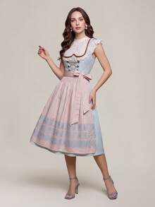 Fairmaia Dirndl 洋裝 慕尼黑啤酒節派對 泰國度假 杜拜度假 加勒比海婚禮賓客 天藍色 秋季 寶萊塢傳統文化 - 藍色 - 查看 10