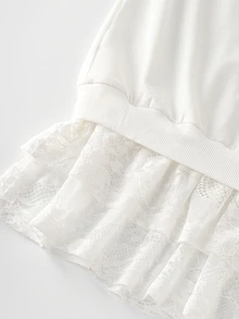 LUMIGAL Gaun Hoodie Lengan Panjang Wanita dengan Hiasan Renda dan Ruffle, Warna Polos, Musim Gugur, Gaya Urban High Street Cottage Core Kasual untuk Brunch, Warna Krem - Putih - View 5