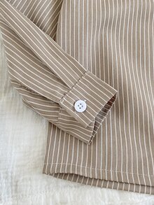 SHEIN Playful Pals 小男孩休閒舒適長袖襯衫，精緻恐龍刺繡，可搭配休閒T恤與休閒長褲，適合日常休閒穿著、校園百搭，適用秋冬季節、度假、旅行、放鬆、曬日光浴、夏季 - 棕色 - 查看 7