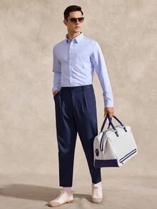 Courvante 男士黑色時尚休閒長褲 - 午夜藍 - 查看 7