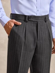 Courvante Men's Vintage Vertical Striped Straight Leg Mid-Waist Business Casual Office Dress Pants Fall - Dark Gray - View 4