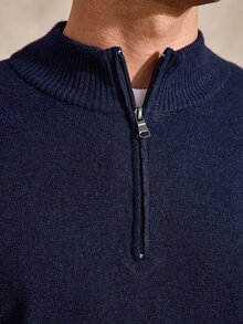 Courvante 男士海軍藍休閒商務辦公毛衣，秋季長袖冬季款 - 深藍色 - 查看 6