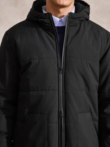 Courvante Men's Solid Color Minimalist Casual Hooded Long Sleeve Thermal Lined Winter Coat , Fall, Puffer Business Daily Commute‌ - Black - View 6