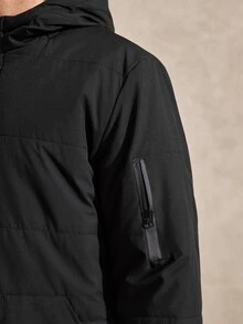Courvante Men's Solid Color Minimalist Casual Hooded Long Sleeve Thermal Lined Winter Coat , Fall, Puffer Business Daily Commute‌ - Black - View 8