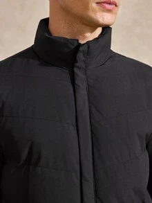 Courvante 男士寬鬆版型純色拉鍊外套，適合冬季與秋季，羽絨商務日常通勤長袖高爾夫辦公填充外套，黑色 - 黑色 - 查看 7
