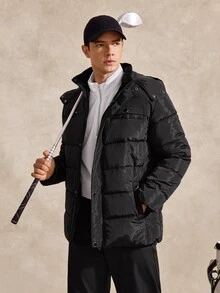 Courvante Men Long Sleeve Solid Color Thermal Lined Full Zip Hooded Padded Coat, Winter Puffer Winter Coat, For Fall Business Daily Commute‌ - Black - View 1