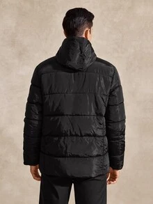 Courvante Men Long Sleeve Solid Color Thermal Lined Full Zip Hooded Padded Coat, Winter Puffer Winter Coat, For Fall Business Daily Commute‌ - Black - View 3