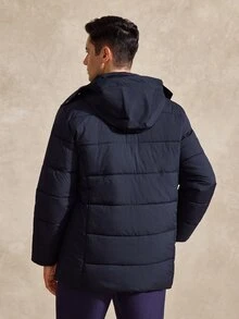 Courvante Men's Long Sleeve Zip-Up Hooded Winter Coat, Puffer Business Daily Commute‌ Fall - Royal Blue - View 3