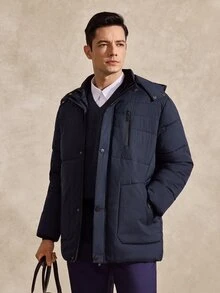 Courvante Men's Long Sleeve Zip-Up Hooded Winter Coat, Puffer Business Daily Commute‌ Fall - Royal Blue - View 1