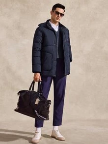 Courvante Men's Long Sleeve Zip-Up Hooded Winter Coat, Puffer Business Daily Commute‌ Fall - Royal Blue - View 2