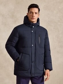 Courvante Men's Long Sleeve Zip-Up Hooded Winter Coat, Puffer Business Daily Commute‌ Fall - Royal Blue - View 5