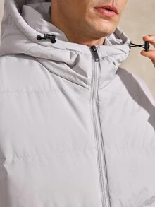Courvante Jaket Musim Dingin Pria dengan Tudung dan Resleting, Musim Gugur/Musim Dingin, Model Puffer - Light Grey - View 6