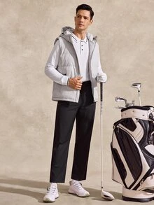 Courvante Jaket Musim Dingin Pria dengan Tudung dan Resleting, Musim Gugur/Musim Dingin, Model Puffer - Light Grey - View 8