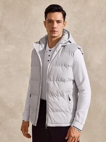 Courvante Jaket Musim Dingin Pria dengan Tudung dan Resleting, Musim Gugur/Musim Dingin, Model Puffer - Light Grey - View 4
