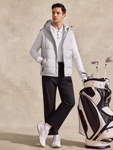Courvante Jaket Musim Dingin Pria dengan Tudung dan Resleting, Musim Gugur/Musim Dingin, Model Puffer - Light Grey - View 2
