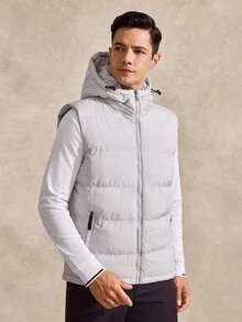 Courvante Jaket Musim Dingin Pria dengan Tudung dan Resleting, Musim Gugur/Musim Dingin, Model Puffer - Light Grey - View 5