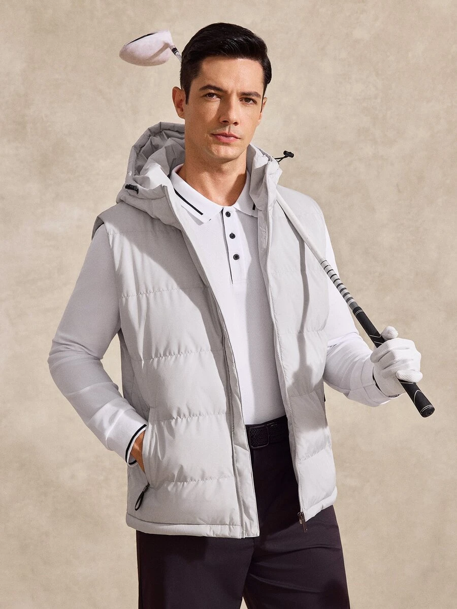 Courvante Jaket Musim Dingin Pria dengan Tudung dan Resleting, Musim Gugur/Musim Dingin, Model Puffer - Light Grey - View 1