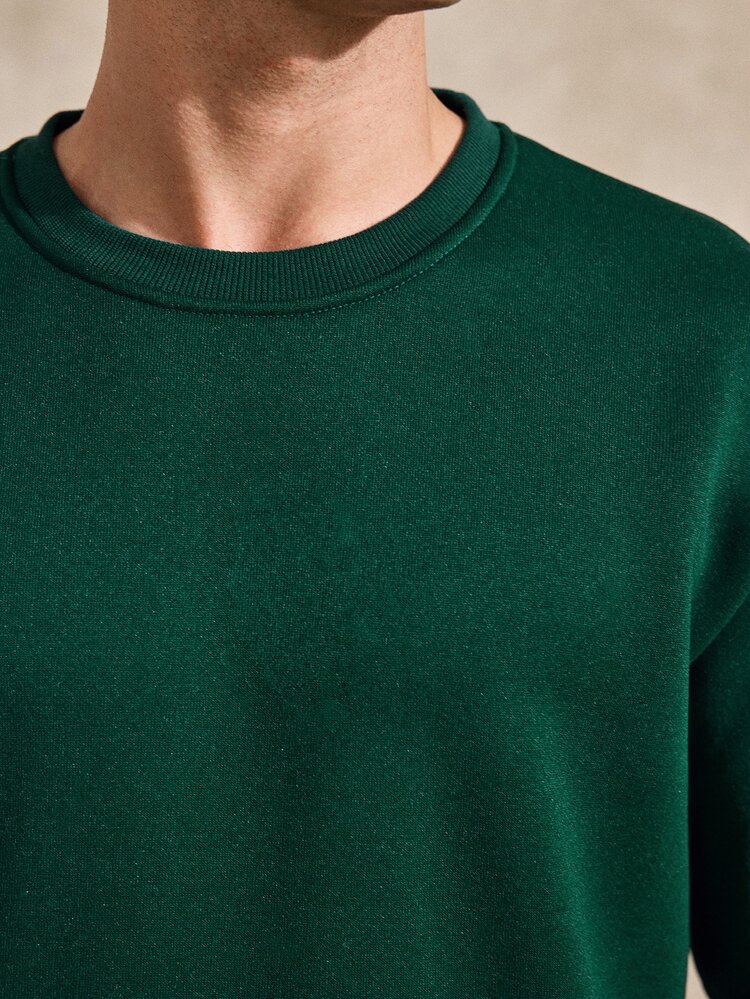 Courvante Long Sleeve Men's Solid Color Round Neck Sweatshirt For Spring & Autumn, Tennis Fall - Dark Green - View 6