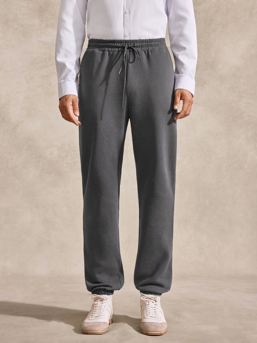 Courvante Men's High Cotton Content Soft And Comfortable Casual Versatile Thermal Lined Sweatpants Gym Work Dark Grey Winter Fall Office Business Jogger - Dark Grey - View 1