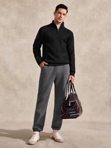 Courvante Men's High Cotton Content Soft And Comfortable Casual Versatile Thermal Lined Sweatpants Gym Work Dark Grey Winter - Dark Grey - View 2