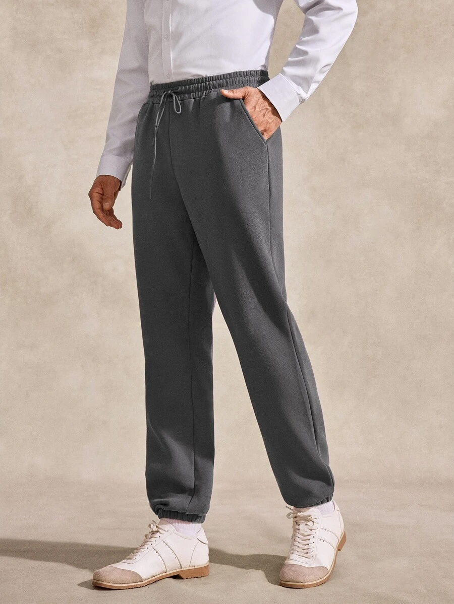 Courvante Men's High Cotton Content Soft And Comfortable Casual Versatile Thermal Lined Sweatpants Gym Work Dark Grey Winter - Dark Grey - View 1