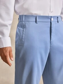 Courvante 男士休閒百搭鈕扣口袋長褲，適合商務與辦公，正式秋季款 - 藍色 - 查看 6