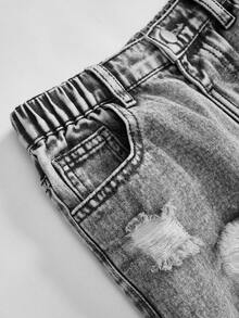 Celana Jeans Kasual Gaya Retro Streetwear Era 90-an untuk Remaja Perempuan: Abu-abu Keren, Liburan Musim Panas di Kota, Biru Pudar, Sobek, Patch Bordir Bintang Lima, Potongan Lurus - Grey - View 5