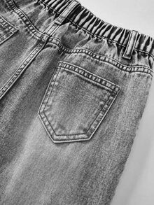 Celana Jeans Kasual Gaya Retro Streetwear Era 90-an untuk Remaja Perempuan: Abu-abu Keren, Liburan Musim Panas di Kota, Biru Pudar, Sobek, Patch Bordir Bintang Lima, Potongan Lurus - Grey - View 9