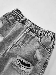 Celana Jeans Kasual Gaya Retro Streetwear Era 90-an untuk Remaja Perempuan: Abu-abu Keren, Liburan Musim Panas di Kota, Biru Pudar, Sobek, Patch Bordir Bintang Lima, Potongan Lurus - Grey - View 6
