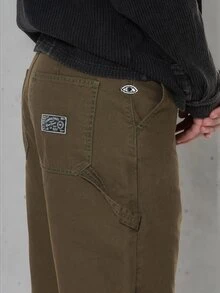 FORM&CHAOS Men's Vintage Green Canvas Embroidered Long Pants, Autumn/Winter - Army Green - View 6