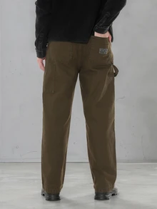 FORM&CHAOS Men's Vintage Green Canvas Embroidered Long Pants, Autumn/Winter - Army Green - View 2