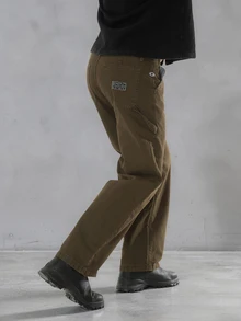 FORM&CHAOS Men's Vintage Green Canvas Embroidered Long Pants, Autumn/Winter - Army Green - View 4