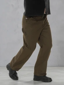 FORM&CHAOS Men's Vintage Green Canvas Embroidered Long Pants, Autumn/Winter - Army Green - View 5