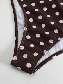 Bonvoyette Spring/Summer New Women's Polka Dot Print Backless Halter One-Piece Swimsuit, Beach Vacation - Pink - View 8