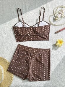 Costavie 女款坦克比基尼泳衣 棕色波點 夏季 熱帶 度假 泳池派對 假期 可調節肩帶 高腰 2件式 保守穿搭套裝 - 咖啡棕 - 查看 8