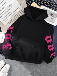 Rovax 女士字母印花套头连帽衫，休闲日常穿着，适合毕业典礼、返校季、教师节等场合，秋季返校季必备。 - 黑色 - 查看 3