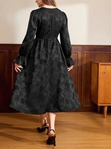 Vintamour Women's V-Neck Floral Print Pleated Casual Dress Elegant Vintage Formal Dress For Women Fall/Winter Elegant Going Out Wedding Guest Dress For Women - Black - View 2