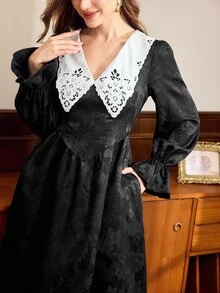 Vintamour Women's V-Neck Floral Print Pleated Casual Dress Elegant Vintage Formal Dress For Women Fall/Winter Elegant Going Out Wedding Guest Dress For Women - Black - View 6