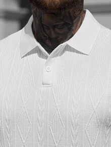Manfinity CasualCool 男士基本款纹理设计纯色短袖领 Polo 衫，适合丈夫穿着，适合外出穿着，老款风格 - 白色 - 查看 6