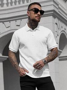 Manfinity CasualCool 男士基本款纹理设计纯色短袖领 Polo 衫，适合丈夫穿着，适合外出穿着，老款风格 - 白色 - 查看 1