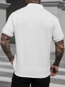 Manfinity CasualCool 男士基本款纹理设计纯色短袖领 Polo 衫，适合丈夫穿着，适合外出穿着，老款风格 - 白色 - 查看 7