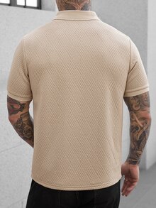 Manfinity CasualCool 男士纯色纹理 Polo 衫，休闲时尚，适合日常穿着 - 杏色 - 查看 7