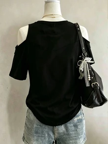 Lalippa 新款露肩豹纹休闲性感百搭常规女式上衣 - 黑色 - 查看 2